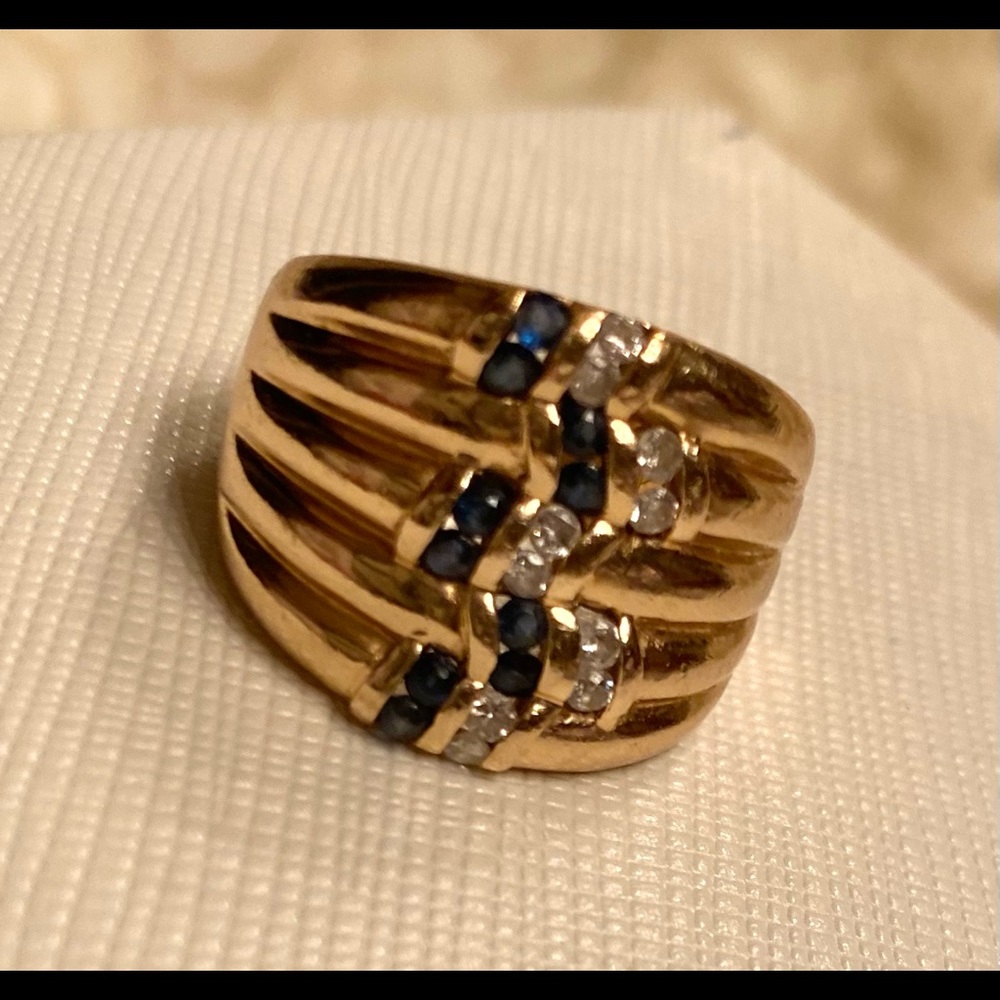 14K Gold Diamond & Sapphire Ring